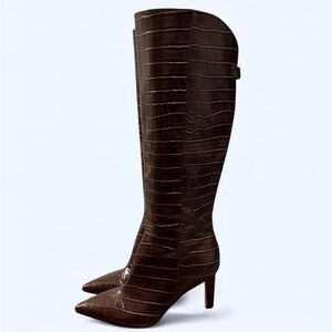 Nine West brown leather knee high croc boots